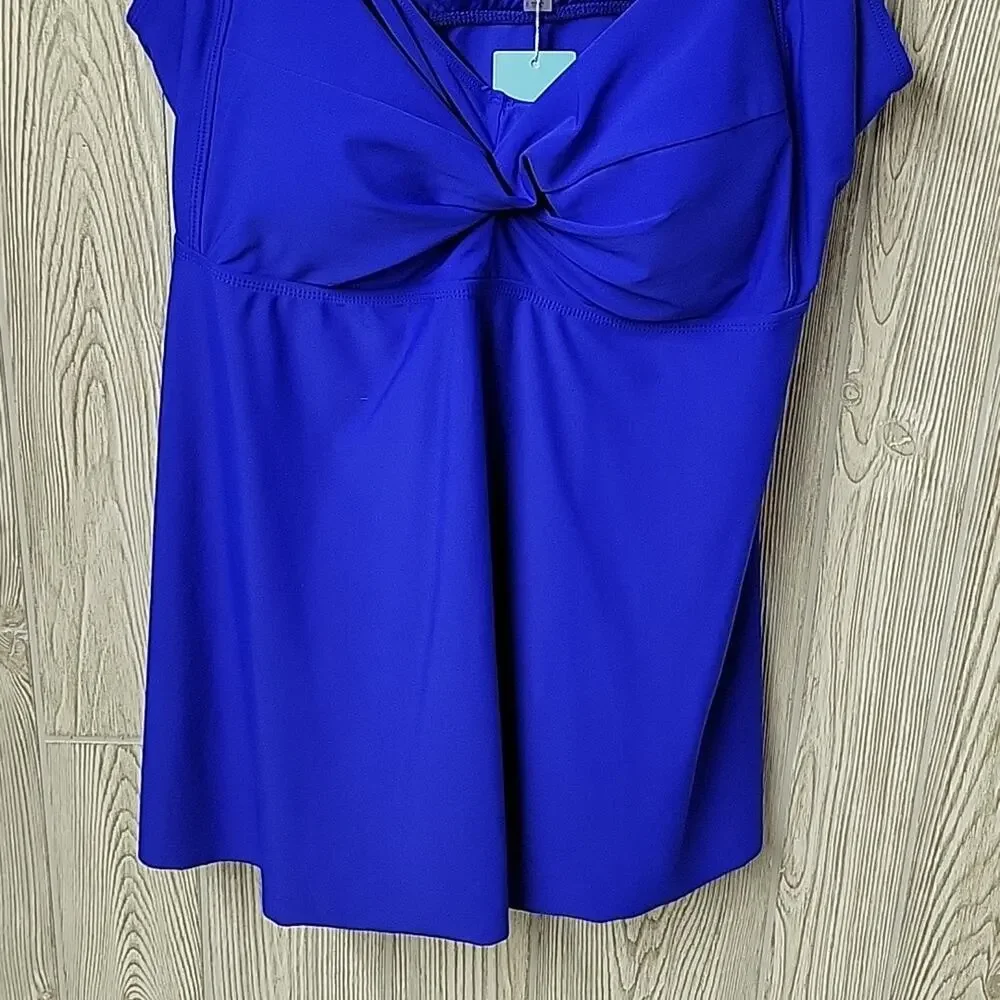 Aqua Eve Blue Swimsuit Tankini Top Womens Size 24W NWT